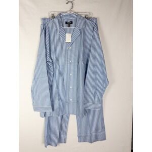 NWT Nordstrom Pajama Set Mens XL Cotton Blue Striped Pants Shirt Set